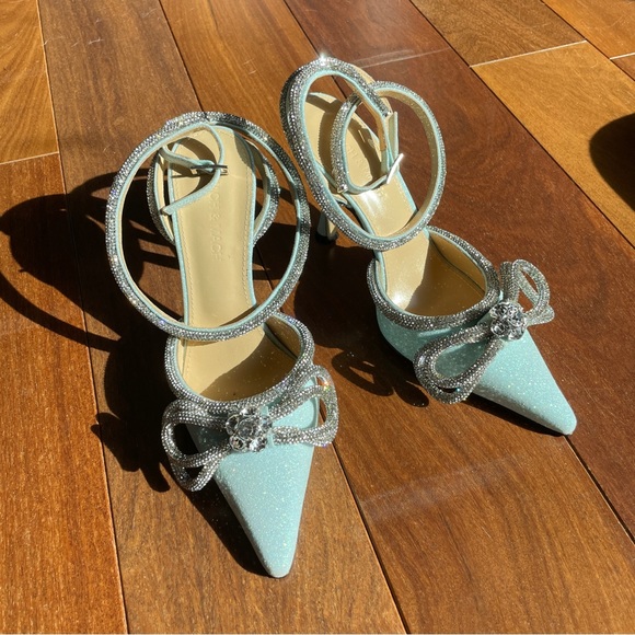 Mach & Mach double crystal bow shimmer ankle strap heels - Picture 6 of 17